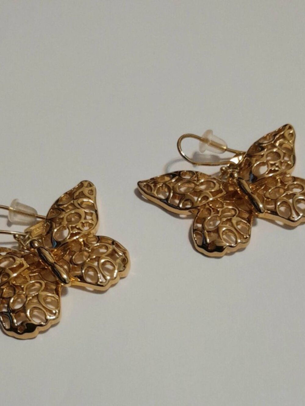 Gold-Tone Butterfly Dangle Earrings with Openwork Wings